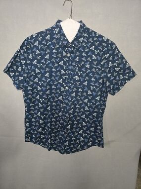 Original Penguin Navy Blue Sneaker Pattern Button Down Shirt Short Sleeve Large